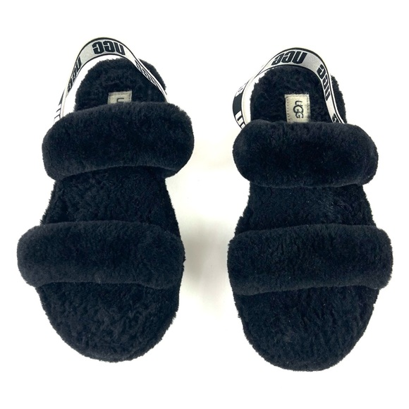 Ugg Australia Oh Yeah Black Fluffy Slides - Picture 8 of 11